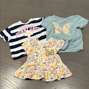 Set of Three Kids' T-Shirts with Butterfly and Floral Designs
